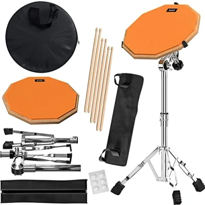Abbildung von Slint Übungs Drum Pad Snare Stand &amp; Schlagzeug Sticks Doppelseitiges 30 cm Set 10 Leises Drumpad Set, Ständer Drumsticks Erwachsene Kinder