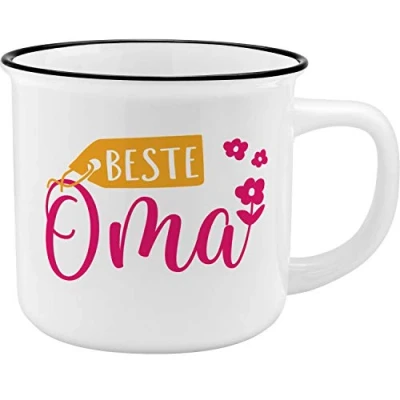 Abbildung von GRUSS &amp; CO Becher Motiv &quot;Oma&quot; New Bone China Porzellan, Emaille Optik, 35 cl Geschenk Oma 45766, 1 Stück (1er Pack)