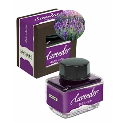 Abbildung von ONLINE Duft Tinte Lavender, Tintenglas Lila 15ml, bunte Füllertinte für Kalligrafie, Handlettering, Schreibtinte, Tintenfass Konverter, der Sinne auf wasserbasis