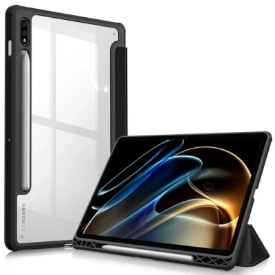 Abbildung von Fintie Hybrid Hülle für Samsung Galaxy Tab S8 11 Zoll 2022 /S7 2020 Stoßfeste Abdeckung mit Transparent Klar Hartschalen Rückseite Schutzhülle, Schwarz