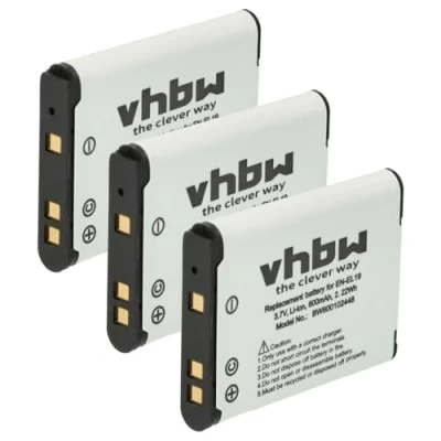 Abbildung von vhbw 3X Akku kompatibel mit Nikon CoolPix S100, S2500, S2550, S2600, A100, S2700, A300 Kamera (600mAh, 3,7V, Li Ion)