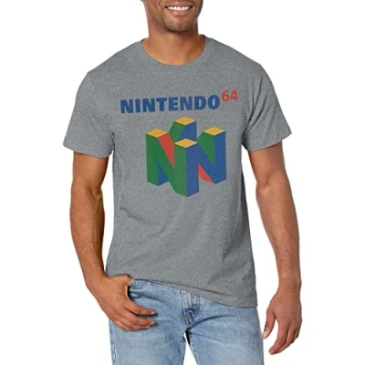 Abbildung von Nintendo Herren T Shirt N64 Logo Kurzarm, Premium Athletic Heather, Groß