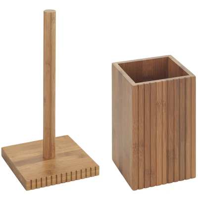 Abbildung von WENKO Küchenrollenhalter &quot;Modell Mera&quot;, (Set, 2 St.), mit Utensilienhalter, Küchen Set aus geräuchertem Bambus