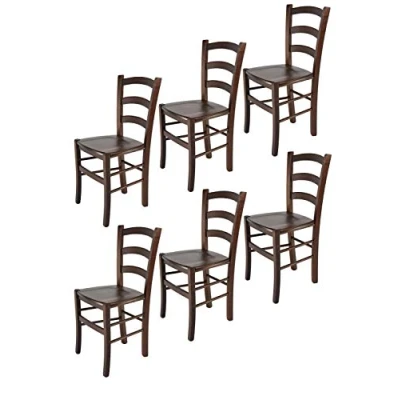 Abbildung von t m c s Tommychairs 6er Set Stühle Venice für Küche und Esszimmer, robuste Struktur aus lackiertem Buchenholz im Farbton Dunkles Nussbraun Sitzfläche Holz