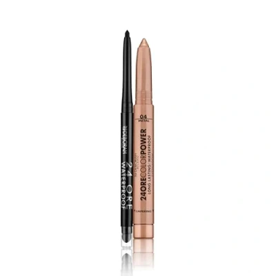 Abbildung von Deborah Milano 24 Stunden Make up Set, automatisch, wasserfest, 01 Black und Lidschatten mit Stick Color Power, 4 Warm Brown, wasserfest langanhaltendem Effekt