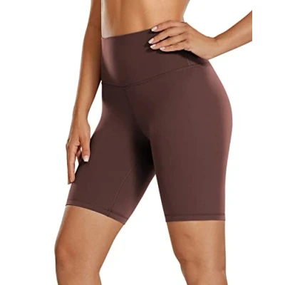 Abbildung von CRZ Yoga Womens Kurze Sporthose Laufshorts Sommer Radlerhose High Waist Fitness Shorts ButterLuxe 20cm Taupe 42