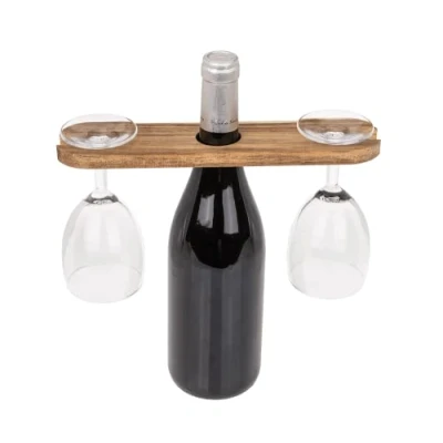 Abbildung von der kleine Handwerker Wein Butler für 2 Gläser aus Akazienholz Glashalter Weinflasche Picknick Geschenkidee