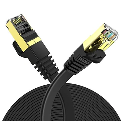 Abbildung von Veetop 1,5m LAN Kabel Cat 7 Netzwerkkabel Flach für 10 Gigabit Ethernet mit vergoldetem RJ45. Schwarz