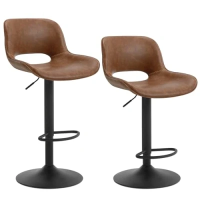 Abbildung von WOLTU Barhocker 2er Set, Barstuhl höhenverstellbar, Bar Hocker Stühle, Tresenstuhl, Kunstleder Stuhl, Tresenhocker, Bistrostuhl, Drehhocker, mit Rückenlehne Fußstütze, Metall, Braun, BH402br 2