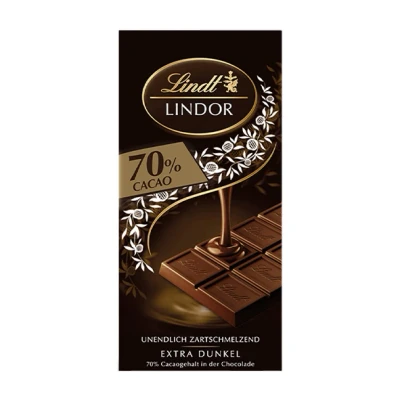 Abbildung von Lindt LINDOR Tafel 70% Kakao 100g Schokoladentafel Extra dunkle Schokolade mit zartschmelzender Füllung