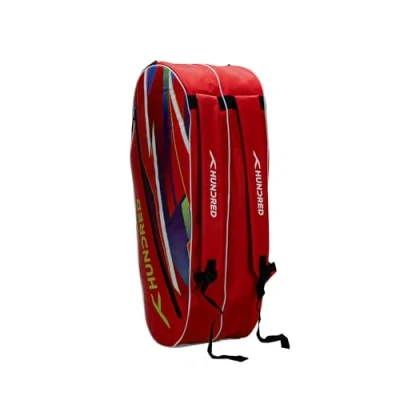 Abbildung von HUNDRED Debut Badminton and Tennis Racquet Kit Bag (Red, Size: Large/6 in 1) Material: Polyester 3 Compartment Easy Carry Handle Padded Back Straps Front Zipper Pocket