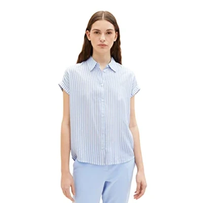 Abbildung von TOM Tailor Gestreifte Hemdbluse, Damen, Größe: 44, Blue white thin stripe