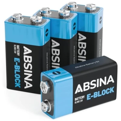 Abbildung von ABSINA 4X 9V Blockbatterie Alkaline Batterie langlebig &amp; auslaufsicher für Rauchmelder vieles mehr 9 Volt Blockbatterie, Block, Blockbatterien 9V, Batterien