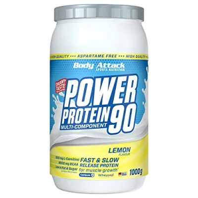Abbildung von Body Attack POWER Protein 90 Lemon 1kg Dose Mehrkomponenten Pulver, Made in Germany Mit BCAA, Vitaminen &amp; L Carnitin Shake extra cremiger Geschmack, gute Löslichkeit