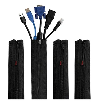 Abbildung von Kabelmanagement Hülle, Hikig Kabel Organizer System 49,5 cm tragbare Nylon Kabelhülle mit Reißverschluss, Drahtabdeckung, Kabelwicklung, Kabelhüllen für TV, Computer, Büro, Heimunterhaltung, 4