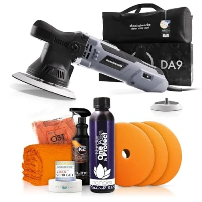 Abbildung von Poliermaschinen Set: chemicalworkz DA9 Exzenter Poliermaschine + Nanolex One Step Politur Royal Pads Polierpads Zubehör Auto Lack Politur, Kratzer entfernen, Aufbereitung 8 teilig