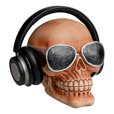 Abbildung von White Label Crazy Heads Cool Skull Totenkopf mit Sonnenbrille Kopfhörerständer Headset Halter Ständer Totenschädel