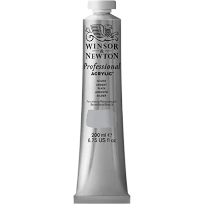 Abbildung von Winsor &amp; Newton 2337617 Professional Acrylfarbe in Künstlerqualität, hohe Farbbrillanz Deckkraft, Archivqualität, 200ml Tube Silber