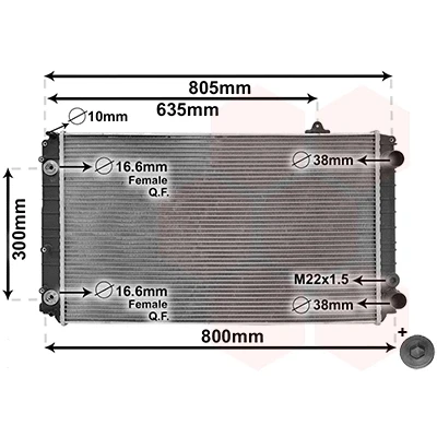 Abbildung von VAN WEZEL *** IR PLUS 03002252 Kühler, Motorkühlung Aluminium 720 440 55 mit Ölkühler Verschlussstopfen Kühlrippen gelötet AUDI: A8 D2