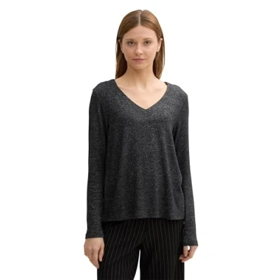 Abbildung von TOM Tailor Denim MIT Vausschnitt Langarmshirt, Damen, Größe: XXL, Shale grey melange