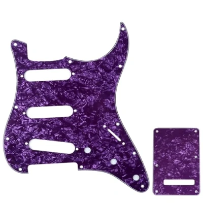 Abbildung von Musiclily SSS Strat Schlagbrett Pickguard und Tremoloabdeckung Back Plate Set für Fender American/Mexican Standard Stratocaster Modern Style E Gitarre,4 lagig Purple Pearl