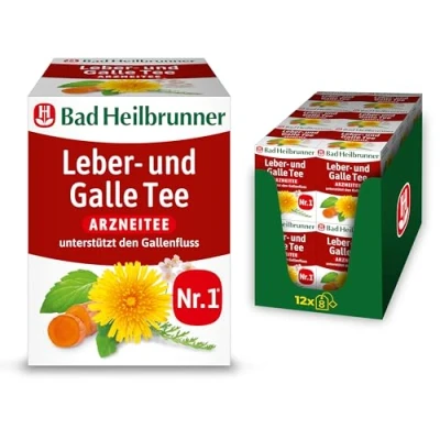 Abbildung von Bad Heilbrunner Leber &amp; Galle Tee Arzneitee im Filterbeutel Pfefferminzblätter, Löwenzahn, Javanische Gelbwurz, Schafgarbenkraut unterstützt den Gallenfluss (12 x 8 Filterbeutel)