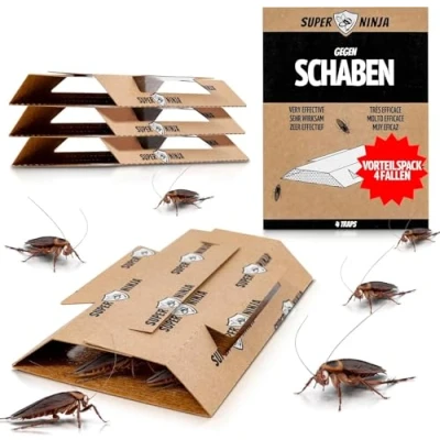Abbildung von Super Ninja Schabenfalle 4 Stück Kakerlakenfallen für Innenräume, Schaben Bekämpfung, Ungiftige Ungezieferfallen mit Lockstoff, Sicher Zuhause, Garage &amp; Keller, Aus Recyclingmaterial
