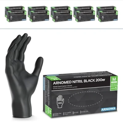 Abbildung von 2000x ARNOMED Einweghandschuhe Schwarz, Einmalhandschuhe M, Nitrilhandschuhe (10x200 Stk), Handschuhe Einweg puderfrei, Gummihandschuhe Einweg, Nitril, in S, L &amp; XL