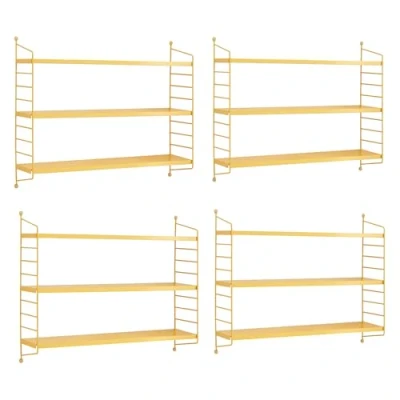 Abbildung von [en.casa] Modulares Wandregal Strängnäs 4er Set Metallregal Gelb Hängeregal mit 3 Regalböden Badregal Küchenwandregal Wandablage Wohnzimmer