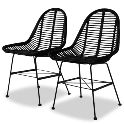 Abbildung von vidaXL Esszimmerstühle 2 STK., Esszimmerstuhl mit Rückenlehne, Stuhl für Esszimmer Küche, Rattanstuhl Korbstuhl Essstuhl Küchenstuhl, Kolonialstil, Natur Rattan Schwarz