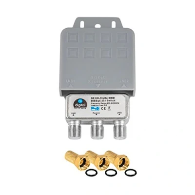 Abbildung von 1x DiseqC Schalter Switch 2/1 mit Wetterschutzgehäuse HB DIGITAL 2X SAT LNB 1 x Teilnehmer/Receiver für Full HDTV 3D 4K UHD + 3 Vergoldete F Stecker Vergoldet