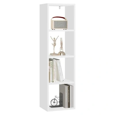 Abbildung von WOLTU Bücherregal mit 4 Ebenen, Würfelregal Standregal, offenes Regal, Aufbewahrungsregal für Wohnzimmer Arbeitszimmer Kinderzimmer Büro, modern, 30x106,5x23,5 cm, weiß, SK051ws