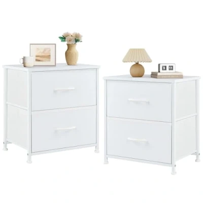 Abbildung von Sweetcrispy Nachttisch 2er Set, Beistelltisch, Stoff Schubladenschrank, Schmal Schrank, Kommode Schlafzimmer, Industrial Stil für Wohnzimmer, Kinderzimmer, Flur Aufbewahrungsschrank, weiß