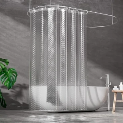 Abbildung von ecooe Duschvorhänge 3D Rhombus Duschvorhang Transparent 100% Eva Material Wasserdicht Anti Schimmel, 180 x 200cm mit 12 Ringe Badvorhang für Badezimmer, Dicke 0,15 mm