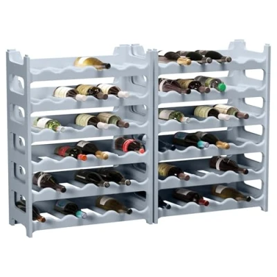 Abbildung von ARTECSIS Weinregal stapelbar Kunststoff für 72 Flaschen, stabiles Flaschenregal in Gastronomie Qualität, modular erweiterbar, Betongrau
