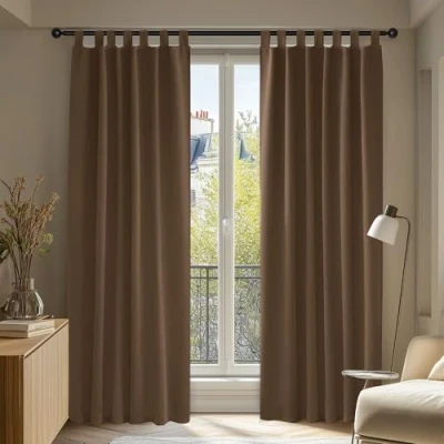 Abbildung von Deconovo Verdunkelungsvorhänge mit Schlaufen, braun, wärmeisolierende Vorhänge, gebrauchsfertig für Fenster, Schlafzimmer, 140 x 220 cm (B H), 2er Set