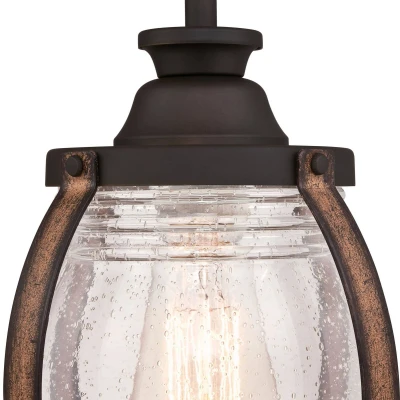 Abbildung von Westinghouse Lighting Pendelleuchte mit einem Licht 6361740 in geölter Bronze Scheunenholz und klarem gesprenkeltem Glas