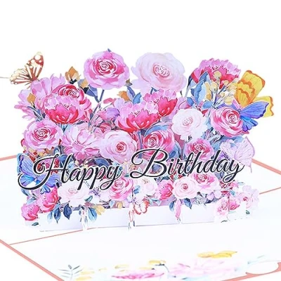Abbildung von Geburtstagskarte 3d blume pop up geburtstag Karte Grußkarten Geschenk mit Umschlag Happy Birthday Greeting Card für 1 bis 100 Jahre frau, mädchen, Mütter, Freunden, Familie girl women (Rosa)