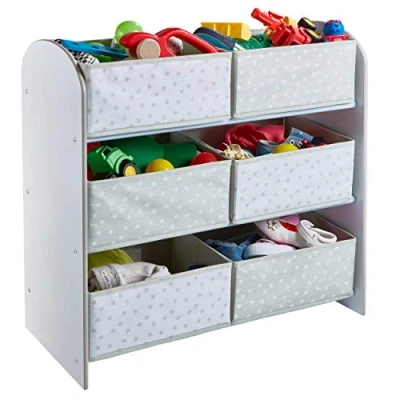 Abbildung von Worlds Apart Regal zur Spielzeugaufbewahrung mit sechs Kisten für Kinder, Textil, weiß, One Size