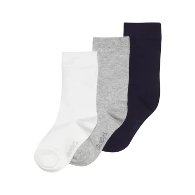 Abbildung von EWERS 3er Pack Socken Uni GOTS 3 Paar einfarbige für Mädchen und Jungen, Bio Baumwolle, zertifiziert, MADE IN EUROPE, Weiß/Grau/Dunkelblau, Größe 16 17