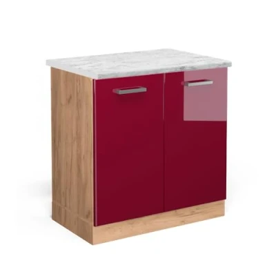 Abbildung von Vicco Stehender Küchenschrank R Line, Bordeaux Hochglanz/Goldkraft Eiche, 80 cm AP Marmor
