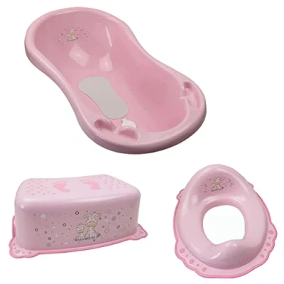 Abbildung von Baby Badeset Badewanne mit Abflussschlauch Schemel Toilettentrainer rosa