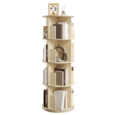 Abbildung von EUGAD drehbares Bücherregal 360 Grad, 4 Ebenen 16 Fächer, Standregal, Drehregal, Büroregal, Dekoregal, Lagerregal, für Wohnzimmer Schlafzimmer Büro Kinderzimmer, helle Eiche, φ44xH127,4 cm 0045SHG