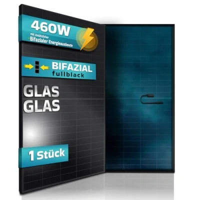 Abbildung von SUNNIVA® Solarpanel FULL BLACK Bifazial Glas/Glas 598 Watt PV Panel PMax 1 x 460W Bifacial Solar modul n type, geeignet für Balkonkraftwerk (1er), IP68, Photovoltaik