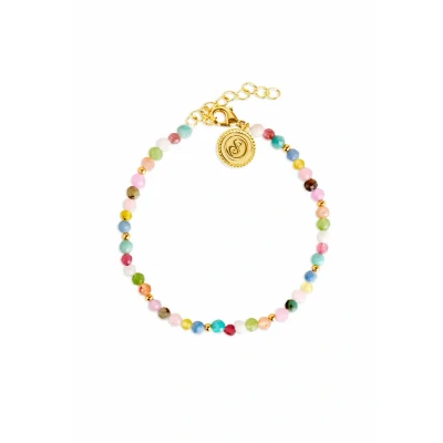 Abbildung von SINGULARU Altea Colors Armband. Edelstahl mit 18 Kt Vergoldeter Beschichtung und Naturstein. Schmuck für Damen.