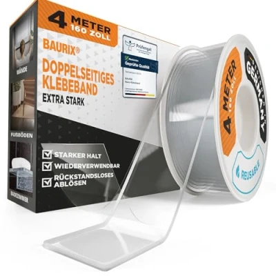 Abbildung von BAURIX Doppelklebeband Nano Tape Doppelseitig I Doppelseitiges Klebeband Extra Stark (2 St) Waschbares Alien Silikon Transparent