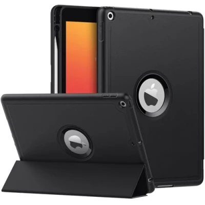 Abbildung von MoKo Hülle für iPad 9. Gen. 2021 / 8. Gen 2020 7. Generation 2019 mit Stifthalter, 10,2 Weicher TPU Rückseite, Ständer Hülle, Auto Schlaf/Aufwach, Schwarz