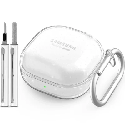 Abbildung von Transparent Hülle Kompatibel mit Samsung Galaxy Buds Pro 2 Case/Galaxy FE/Galaxy 2/Galaxy Pro/Galaxy Live Karabiner &amp; Reiniger Kit (Funkeln)