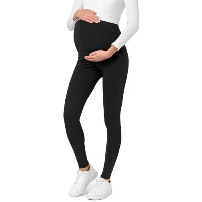 Abbildung von Be Mammy Lange Umstandsleggings aus Baumwolle Leggings für Schwangere Umstands Schwangerschafts Unterhosen mit Hoher Bund Weich und Elastisch BE20 230 (Schwarz, XL)