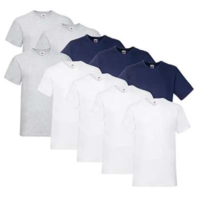 Abbildung von Fruit of the Loom Herren V Neck Valueweight T Shirt (10er Pack) (M, 4X Weiss, 3X Grau, Navy + 1 HLKauf Block)